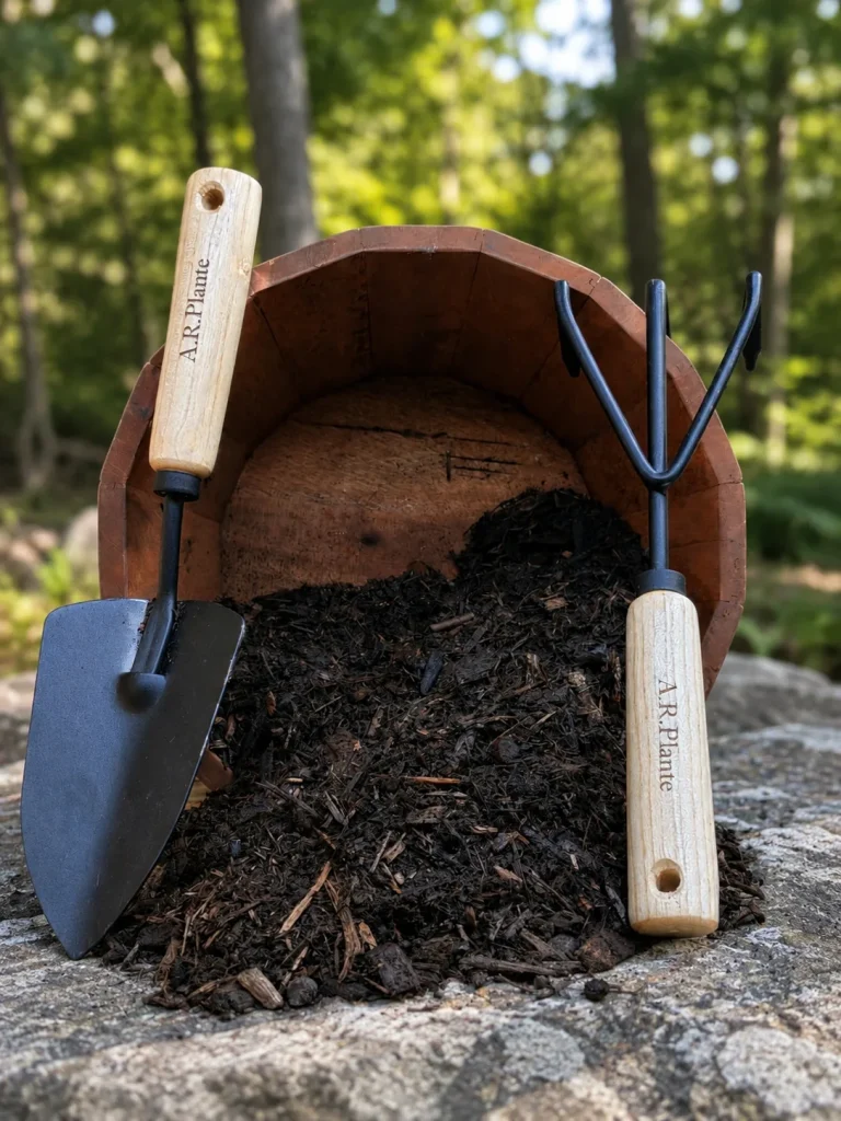 Brown Beauty super mulch spilling from a clay pot