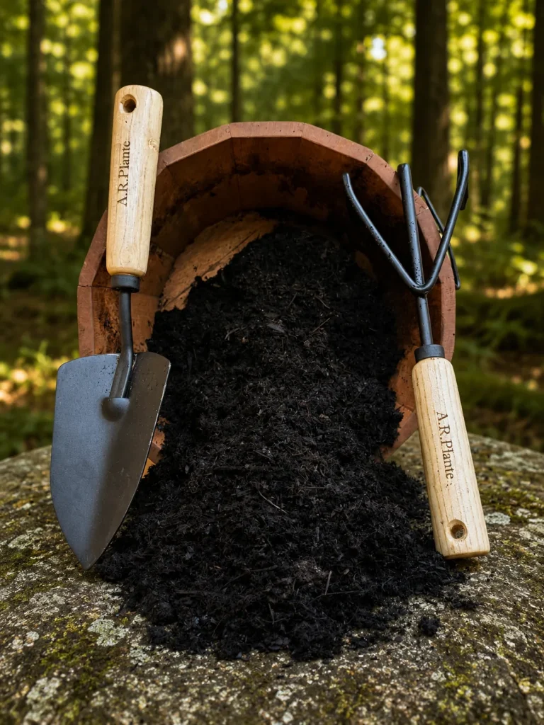 Legendary Leaf Mulch spilling from a clay pot