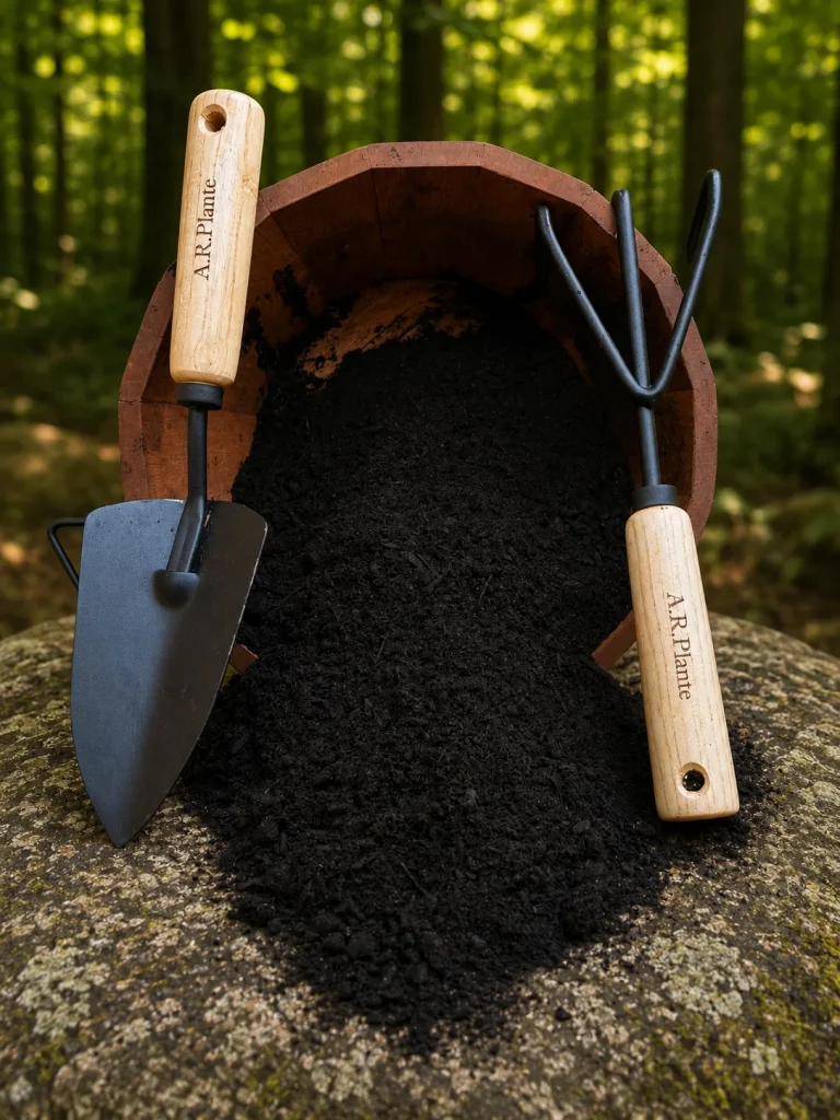 Plante's Platinum super fine compost spilling from a clay pot